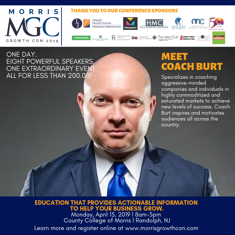 MorrisGrowth's tweet photo. Meet our sales expert speaker: Coach Burt!  @MichealBurt  Come meet and learn from Coach on April 15th at County College of Morris, Randolph, NJ.  Get your tix here:  https://t.co/yvAETX9zLS https://t.co/jplIHSiLxx