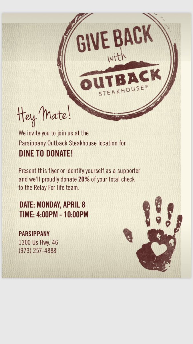 ParHillsHS's tweet image. Relay for Life fundraiser at Outback Steakhouse on Monday April 8th.
