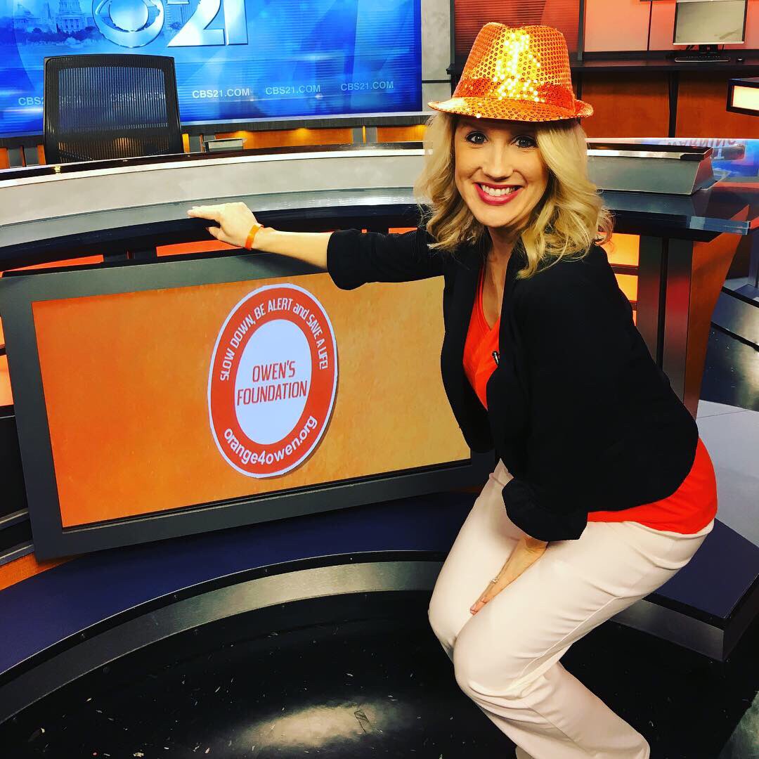 JasmineCBS21's tweet photo. April is National Distracted Driver Awareness Month. Today we’re wearing orange for Owen Brezitski who was hit and killed by a distracted driver. @CBS21NEWS
#Orange4Owen #CBS21OrangeOut https://t.co/uvKBdThuXu