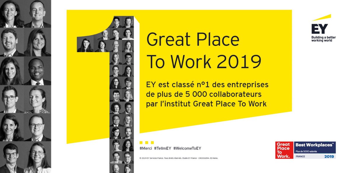 <a href="/EYRecrute/">EY Recrute</a> classé no1 « Best Workplaces 2019 » des entreprises où il fait bon travailler. Plus qu’heureux d’avoir géré personnellement ce beau projet RH. #PalmaresGPTW2019 #TellmEY