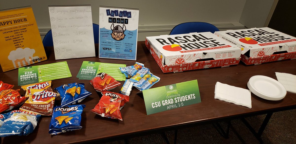 CSU_GradLife's tweet photo. Come check out the grad student lounge before class!  Meet fellow @CLE_State grad students and learn more about #CSUGradWeek. Plus, FREE pizza and drinks! 🍕🥤 The fun lasts until 6 PM in Rhodes West 210. https://t.co/l9IDZuMOvm