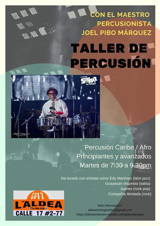 joelpibomarquez's tweet photo. Nuestro taller de percusión viene de la mano del profe JOEL PIBO Marquez . Todos los martes nivel principiante y avanzado. En @laaldeanichocultural 
#martes #taller #talleres #bogota #percusion #pibomarquez #aldeacultural #música https://t.co/55NlpkBHtx