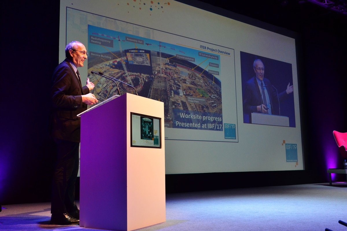 iterorg's tweet photo. #ITER DG Bernard Bigot at the #IBF19: "My hope is that by 2040, five years into ITER full-power operation, utility companies will get involved and that by 2055 we'll have a first operational hydrogen fusion power plant connected to the grid." https://t.co/WVrIbSNLGW #WeAreITER https://t.co/7oUFna0Zym