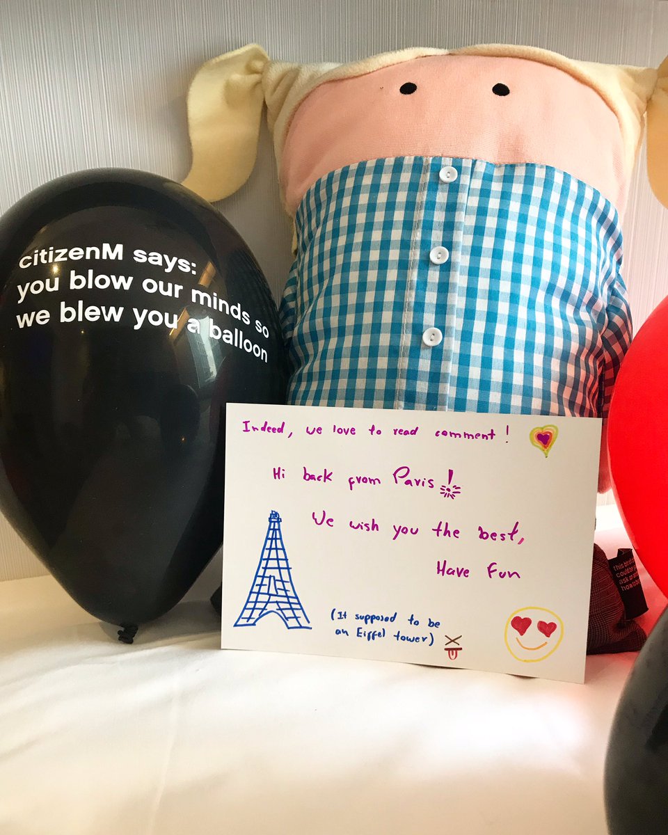 katrin_becky's tweet photo. Compassion, kindness and humour is what should shape our human interactions ⭐️ jollying around with the lovely @citizenM staff - who knew booking comments turn into personal drawings and Ballons! #merci #mesamies #citizenm #paris #businesstraveller #humour https://t.co/Oxf1yoKD7B