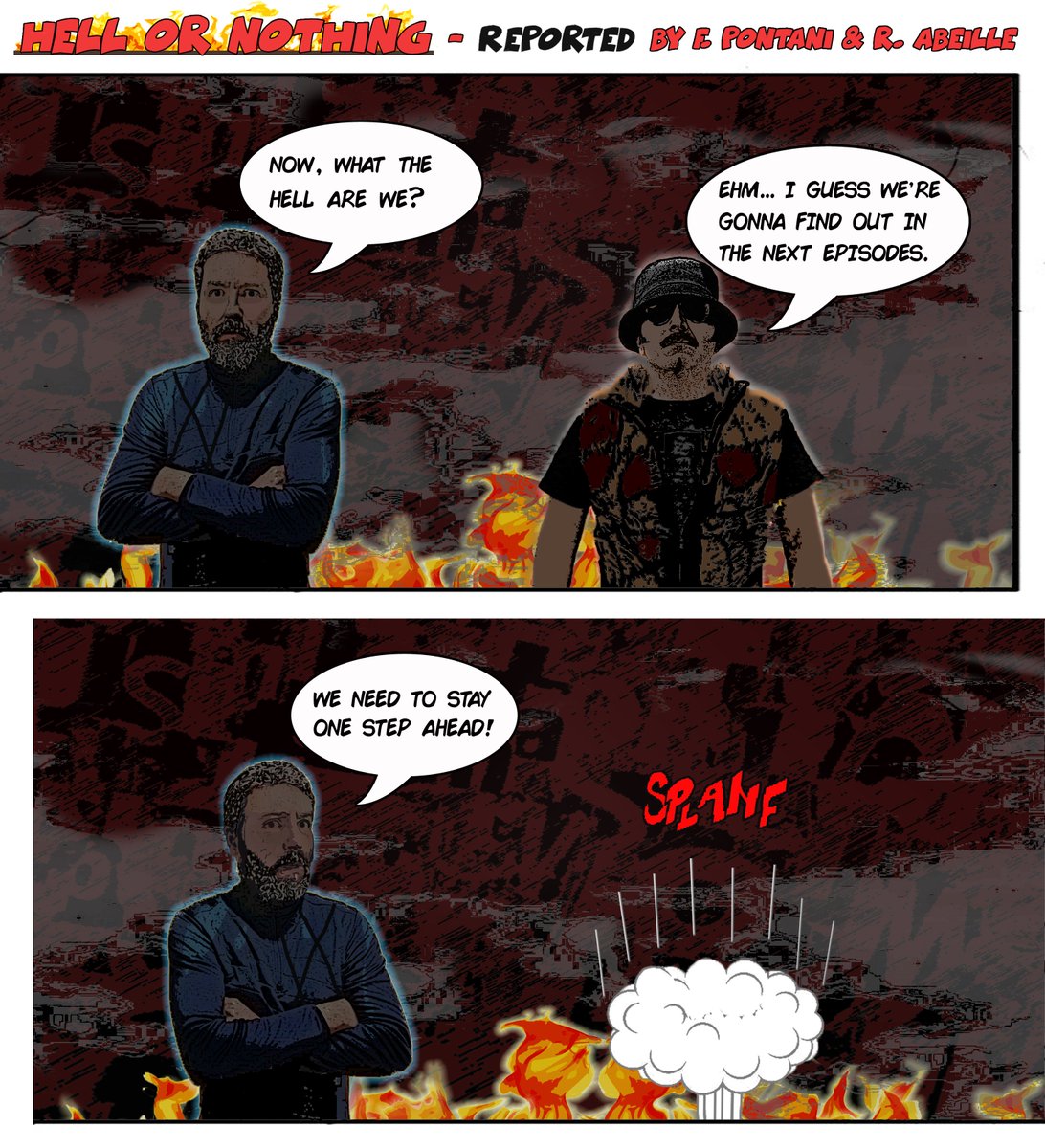#comics #comic #acid #red #blue #flames #missing #episode #hell #nothing #fumetto #strip #sunglasses #hat #beard #indiemusic #punk #postpunk #electronicmusic #industrial #hat #bucket