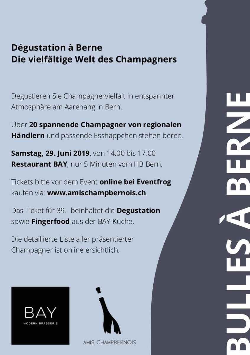 champbernois's tweet image. Die Tickets für die Champagnerdegustation vom 29. Juni in Bern können nun online gekauft werden auf eventfrog.ch/bulles . Ueber 20 spannende Champagner von regionalen Händlern aus Bern und Umgebung sowie passende Esshäppchen stehen bereit. #champagner #weindegustation #wine