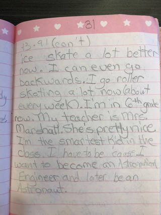 NASAGoddard's tweet photo. She believed she could, so she did. 🚀
Here's a page from Shannon Fitzpatrick's childhood diary and a photo of her now, at a @NASA_Wallops launch operations console. Meet Shannon: https://t.co/zxnBFlBO8X https://t.co/uau65N9kAn
