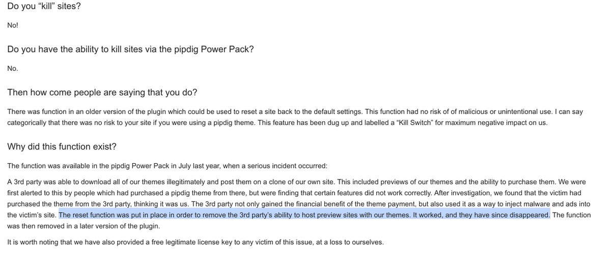 michaeltorbert's tweet image. Unless I&apos;m missing something, @pipdig&apos;s official statement confirms that they intentionally put in a backdoor and used it. In other words, they&apos;ve ADMITTED to willfully violating the Computer Fraud and Abuse Act. #pipdig