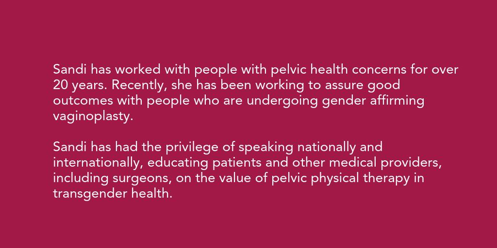 aptapelvic's tweet photo. Meet Sandi Gallagher, an expert in pelvic health physical therapy with 20+ years of experience. #Trailblazer #transgenderhealth #vaginoplasty #SoWH https://t.co/PAUaxlPZOl