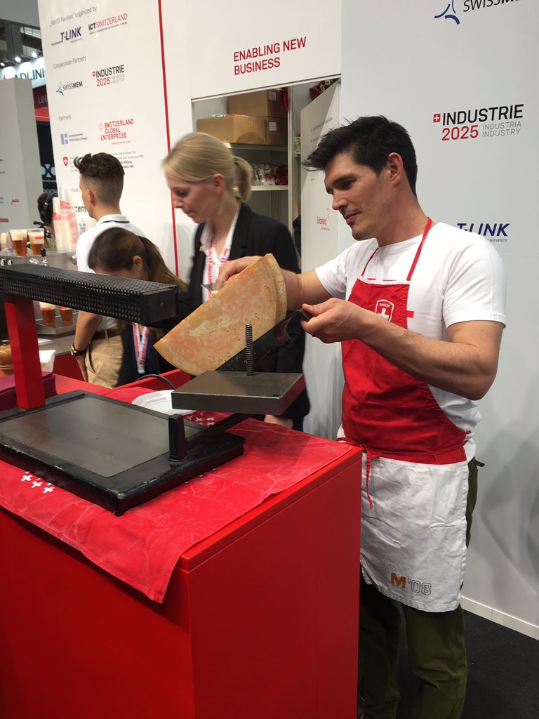 SchickAurelie's tweet photo. Raclette @swisspavillon @HannoverMesse itβs now! #swisstech #swissraclette #newwaytonetwork @EPFLevents @SipWestEPFL https://t.co/fCvtaRf1vD