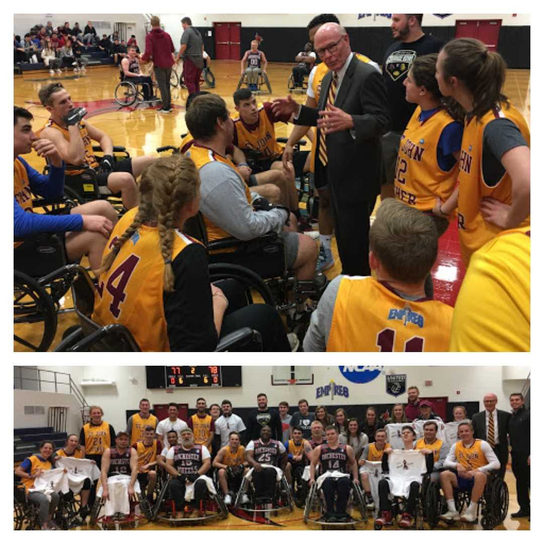Last night's annual Wheels ‘N Steals basketball game against the Rochester Wheels raised a total of $1026! Great job, <a href="/FisherAthletics/">SJF Cardinals</a> Student Athlete Mentors, <a href="/spst_club/">SJFC Sport Management Club</a> and all the players!