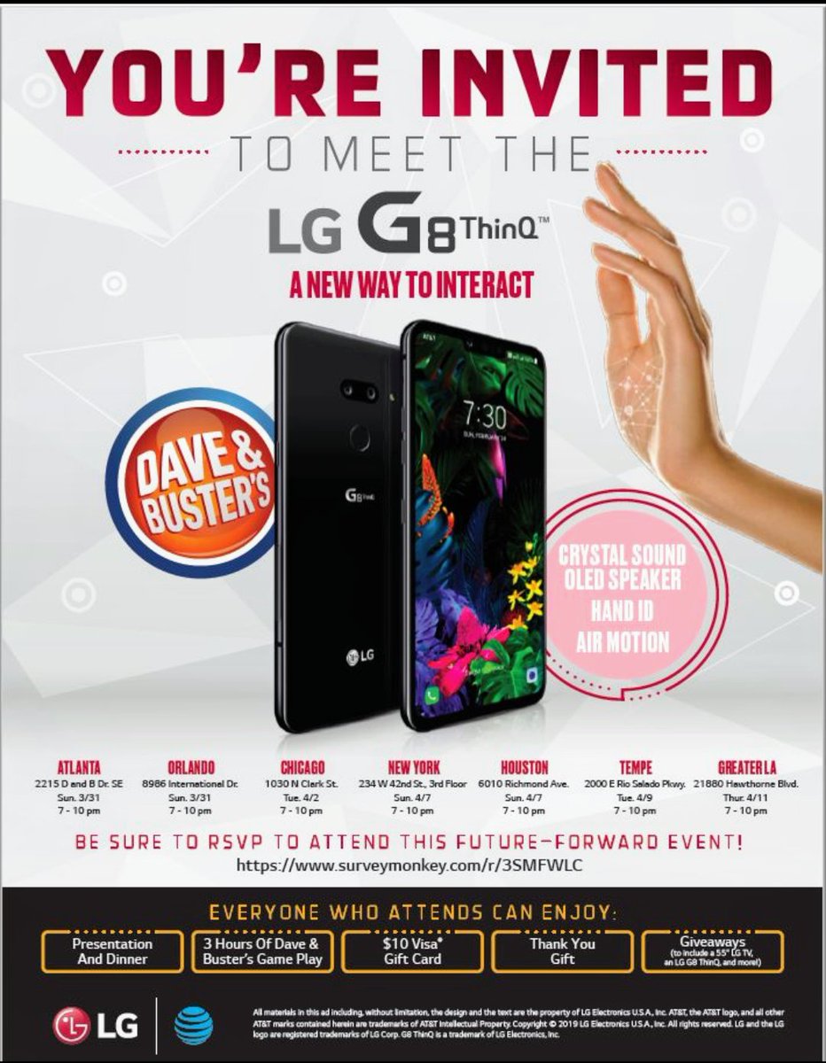If you have not had a chance,   join us for upcoming LG G8 launch parties.
Next one is in Chicago today.  For ATT only.