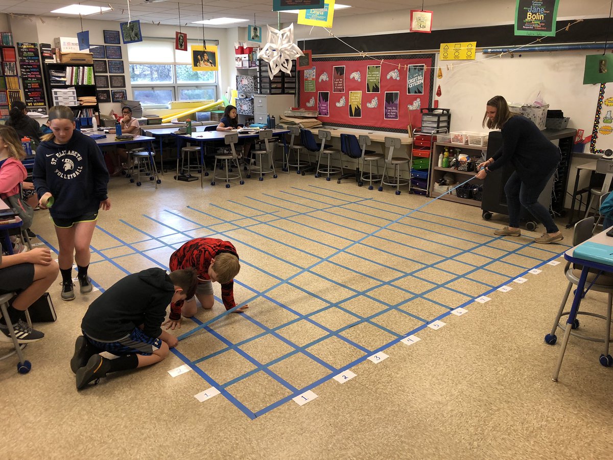 nstulak's tweet photo. Kinesthetic Learning at its best here w/ @kkinderman in 5th @DASD_BW 😊
I had flashbacks of creating the SAME grid on my 5th grade floor @dasd_le years ago (but I only had masking tape, not painter’s tape 😬)#DASDpride #CoordinateGrid #HumanBattleship #mathchat #LearningByMoving https://t.co/9gTonOLVTr