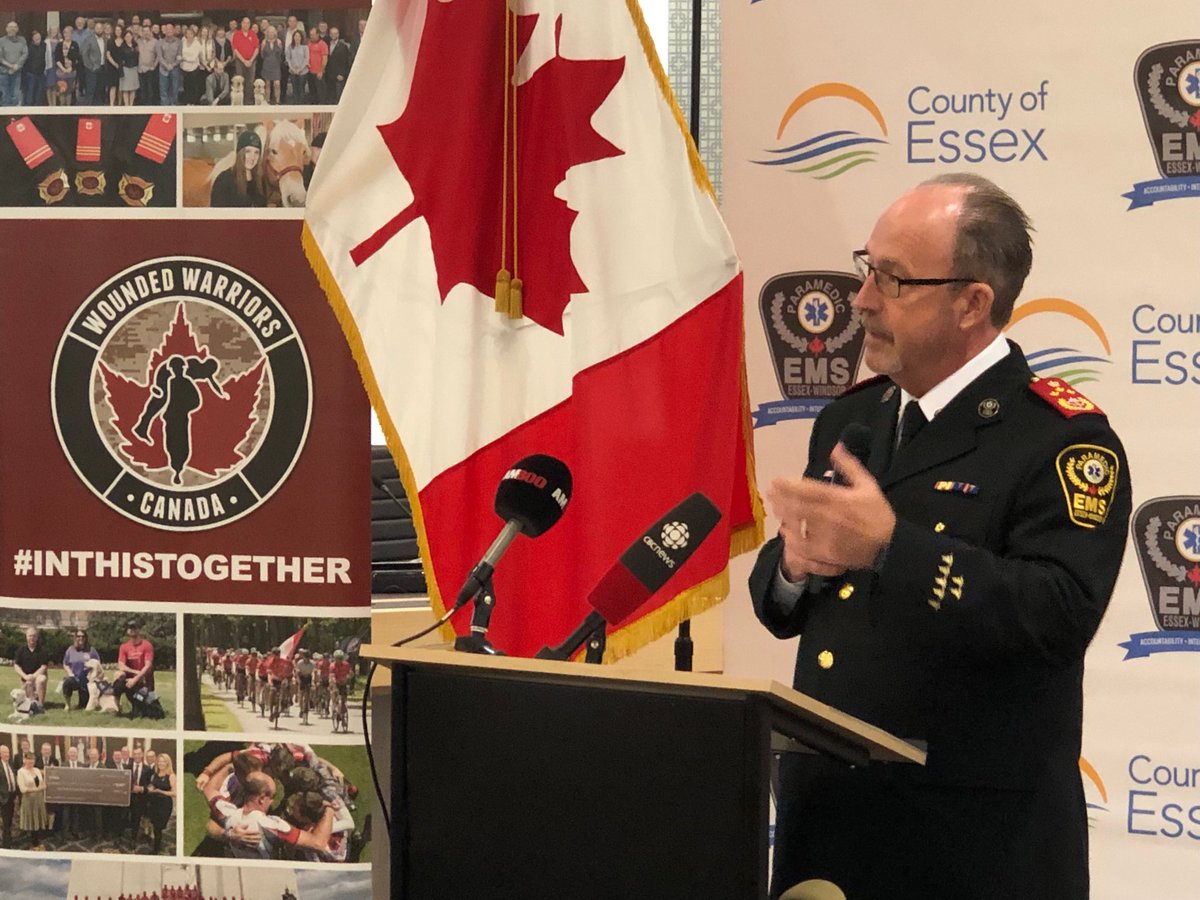 EssexCountyON's tweet photo. .⁦@EssexWindsorEMS⁩ Chief Bruce Krauter talks about new partnerships with ⁦@WoundWarriorCA⁩ to provide first responders access to innovative mental wellness programs.

‘We are in this together,’ says Krauter. https://t.co/fR42pJG3az
