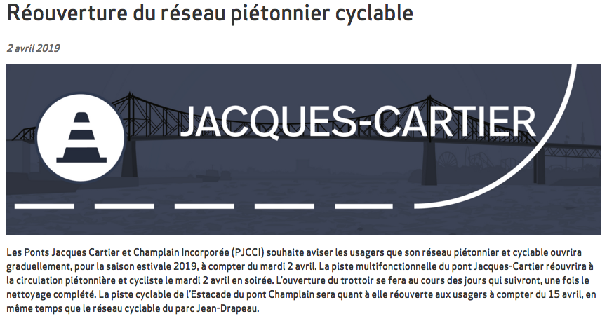fortiermarco's tweet photo. Réouverture de la piste cyclable du pont Jacques-Cartier à compter de ce soir. #velomtl https://t.co/dq7qU359QC