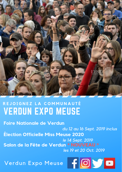 VerdunExpoMeuse's tweet photo. *** PROGRAMME 2019 ***
Rejoignez les pages officielles de VERDUN EXPO MEUSE !
#Verdun #Meuse #Lorraine #GrandEst #Foire #FoireNationale #Election #Miss #MissMeuse #Salon #Fête #LOVErdun #Expo #Exposants #Spectacles #Concerts #Animations #Shows #Défilés https://t.co/DXqyPH5H5E