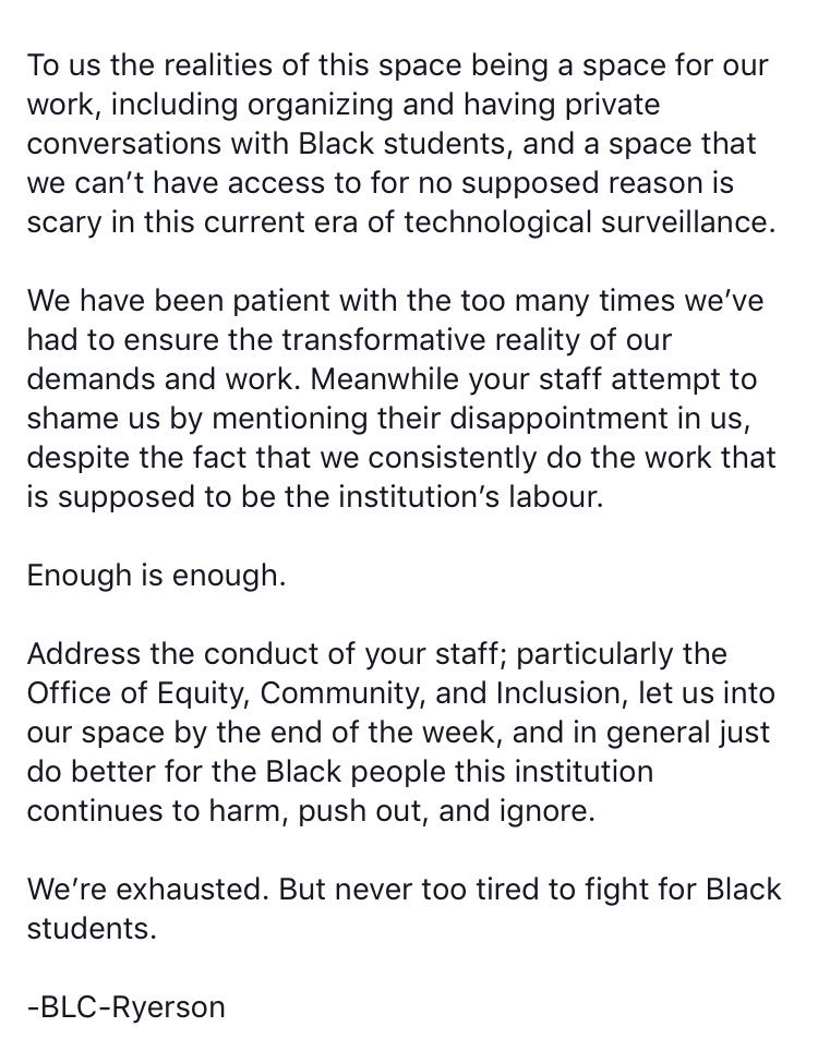 LOCKED OUT BEFORE WE'VE BEEN LET IN!

Two years ago we fought for a space for Black students <a href="/RyersonU/">Ryerson University</a> and it's been completed for over a month and a half. Yet VP Denise O'Neil Green and Darrell Bowden from @RyersonECI refuse to let us in. They can’t even end a semester off right