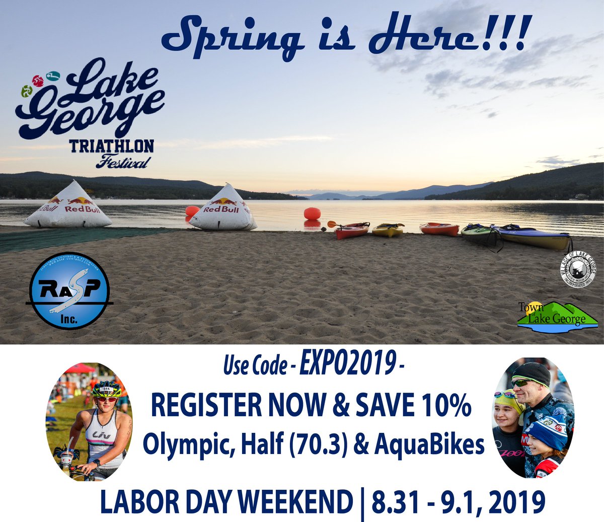 LakeGeorgeTri's tweet photo. Lake George Triathlon Festival Discount Code - https://t.co/ffsz86E2PT Use Code - EXPO2019 - save 10% on Registration. Start training! Happy Spring! https://t.co/x0KpgCOsug