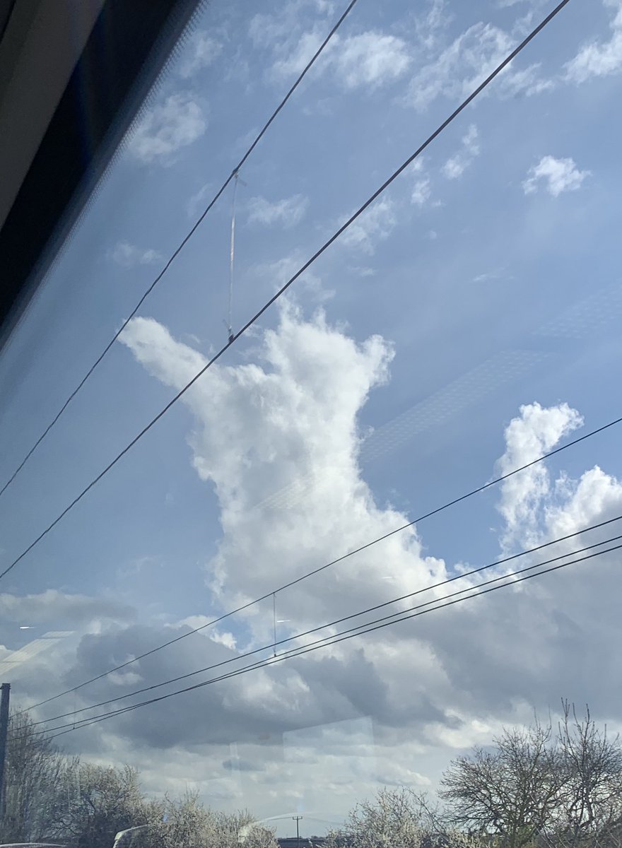 samuelsweek's tweet photo. Is it just me or does this cloud look like a cat playing with the overhead cables on my train?! #catcloud https://t.co/z2QdHJWPpF