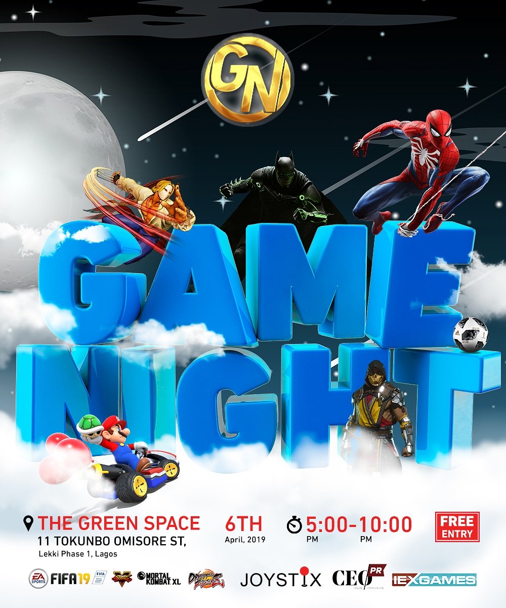 JoystixNG's tweet photo. Game Night returns for the first time in 2019 this Saturday @thegreenspacelagos . Come settle scores with friends &amp; pros in different games. 🎮🎮🀄🎲 Play video games and board games. FREE ENTRY and GAMING.
FIFA 19 and more will be available to play. 
#joystixng
#gamenight https://t.co/Ax1ExZATJP