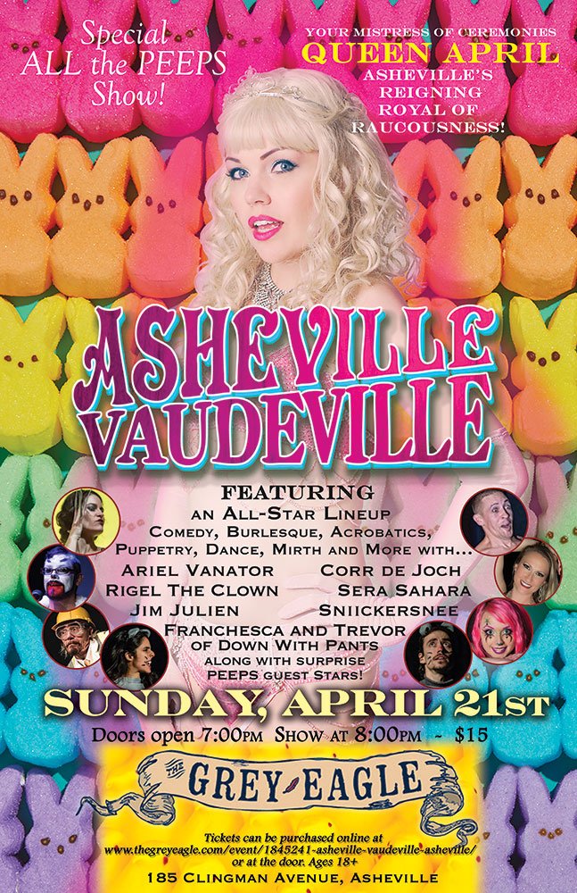 Join Asheville Vaudeville on Easter Sunday for a PEEP show! - mailchi.mp/3ae1ad158184/j… . #avlarts #avlsexy #keepashevilleweird #asheville