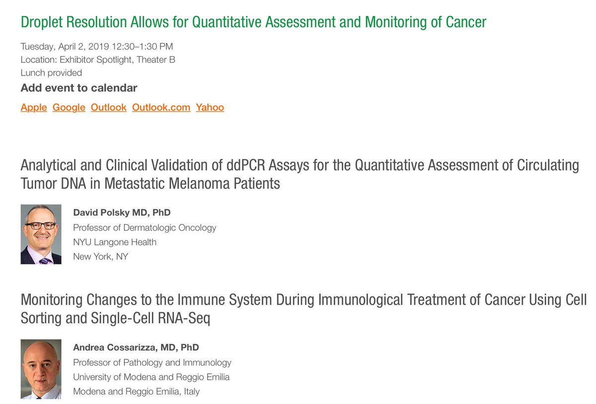 work_leanne's tweet photo. Happening soon at #AACR19!  Lunch seminar with @BioRadLifeSci.  Join us as learn about all things droplets.  #ddPCR #SingleCell https://t.co/zMNTkZqyIF