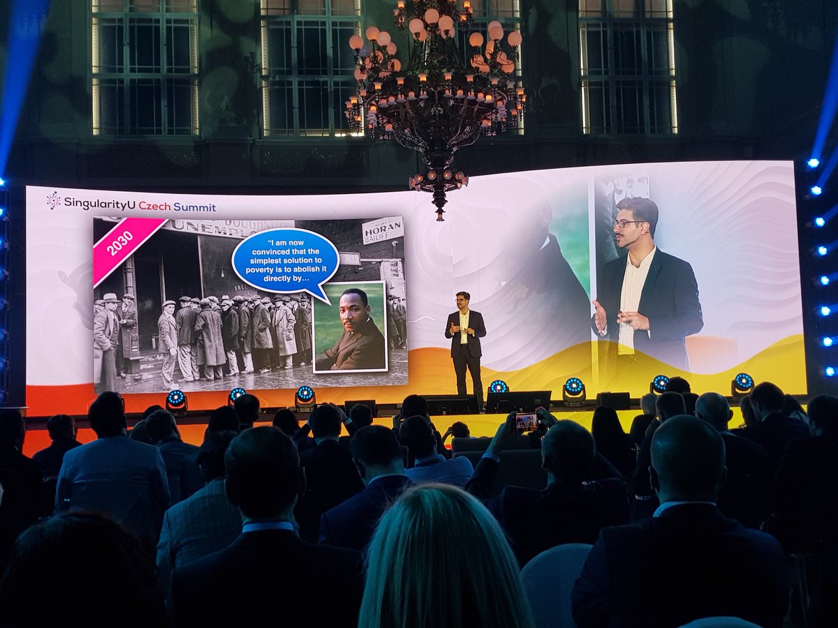 MonikaHilm's tweet photo. UBI (Universal Basic Income) should be the future - and drives creativity @AminToufani #SingularityUCzechSummit https://t.co/p6k0NAC2Wn