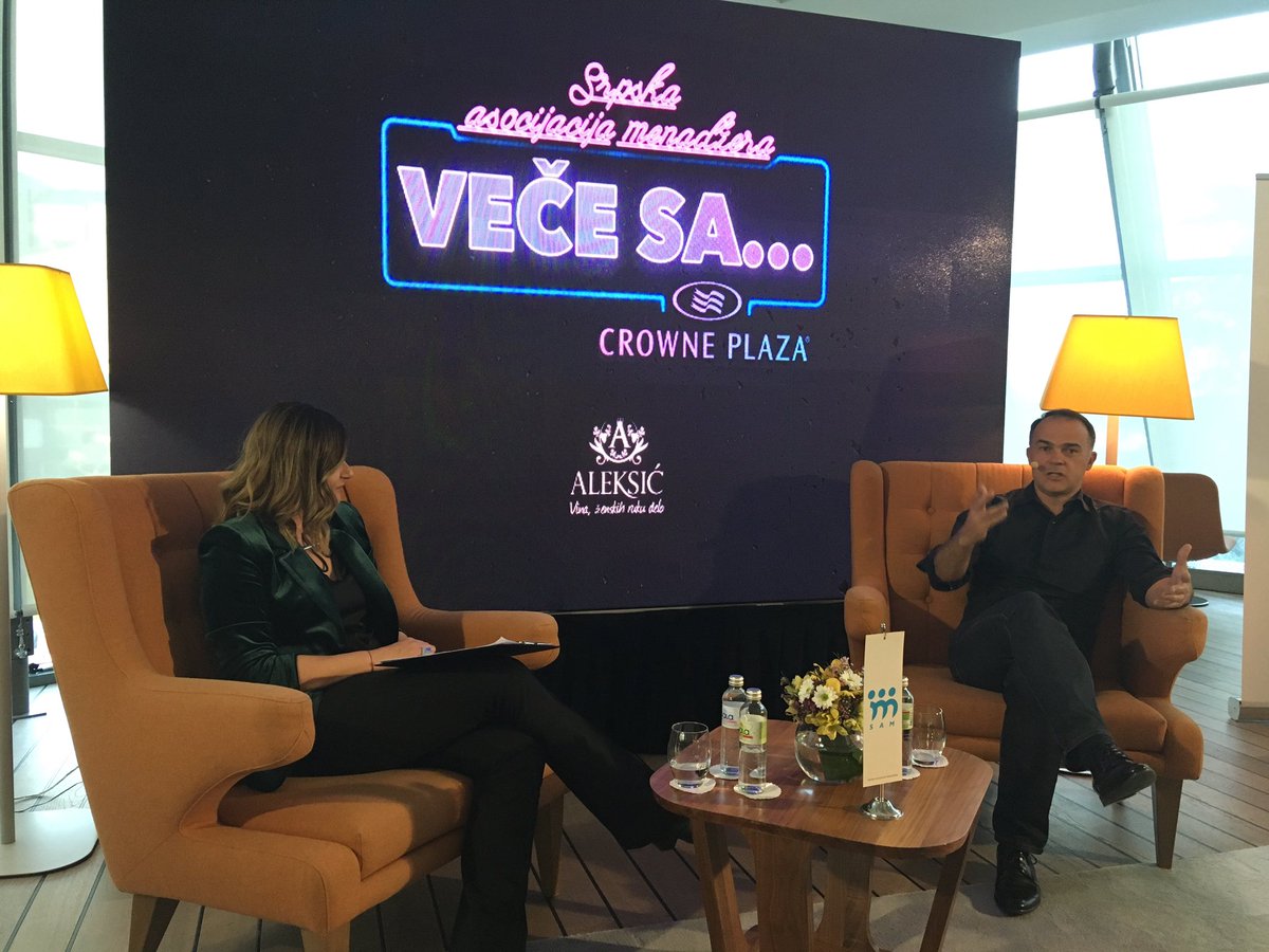 menadzerSAM's tweet photo. Ja sam neko ko po ceo dan donosi odluke - Veče sa Nebojšom Matićem u Crowne Plazi. Razgovor sa SAM Poslodavcem godine 2018 vodi Nataša Nikolić, EMEIA Enterpreneurial Winning Women Program Lead, EY, @EY_Srbija @mikroelektronika #menadzersam @crowne_plaza_belgrade #evening https://t.co/R4Wt8pyrpa