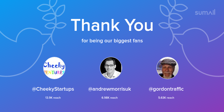 BYMblog's tweet photo. Our biggest fans this week: @CheekyStartups, @andrewmorrisuk, @gordontraffic. Thank you! via https://t.co/YOEfqfP3ev https://t.co/gpIA9vvRR9
