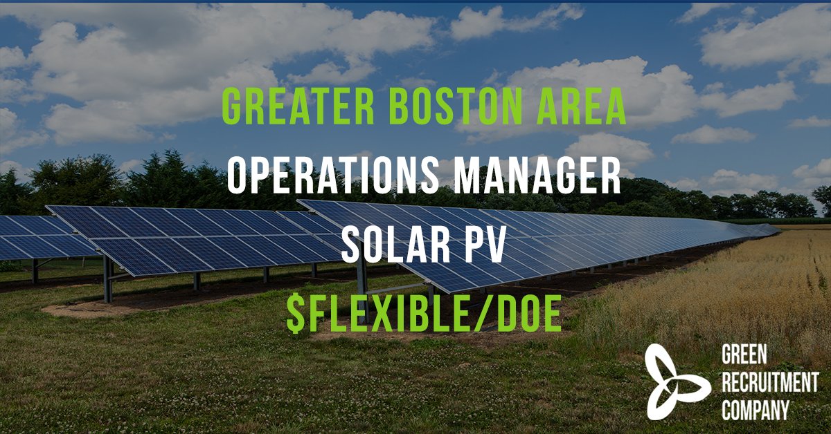 greenreccompany's tweet photo. We've got a fabulous opportunity for an Operations Manager for #Solar in Boston, salary is flexible depending on experience. For more details or to submit your resume please email harry.davies@greenrecruitmentcompany.com #ConnectingGreenTalent #Solar #Boston #Massachuse https://t.co/U1jvZfRXuo