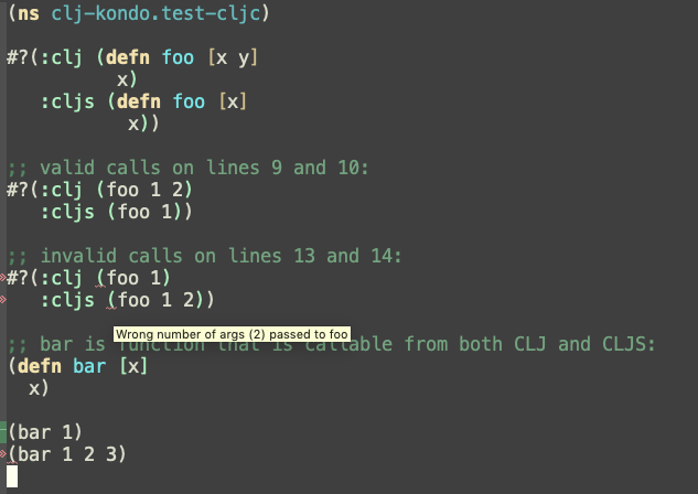 borkdude's tweet photo. Next release of clj-kondo will have CLJC support. Also, no more false positives while linting Clojure and ClojureScript itself. https://t.co/JSpUVYFJEA