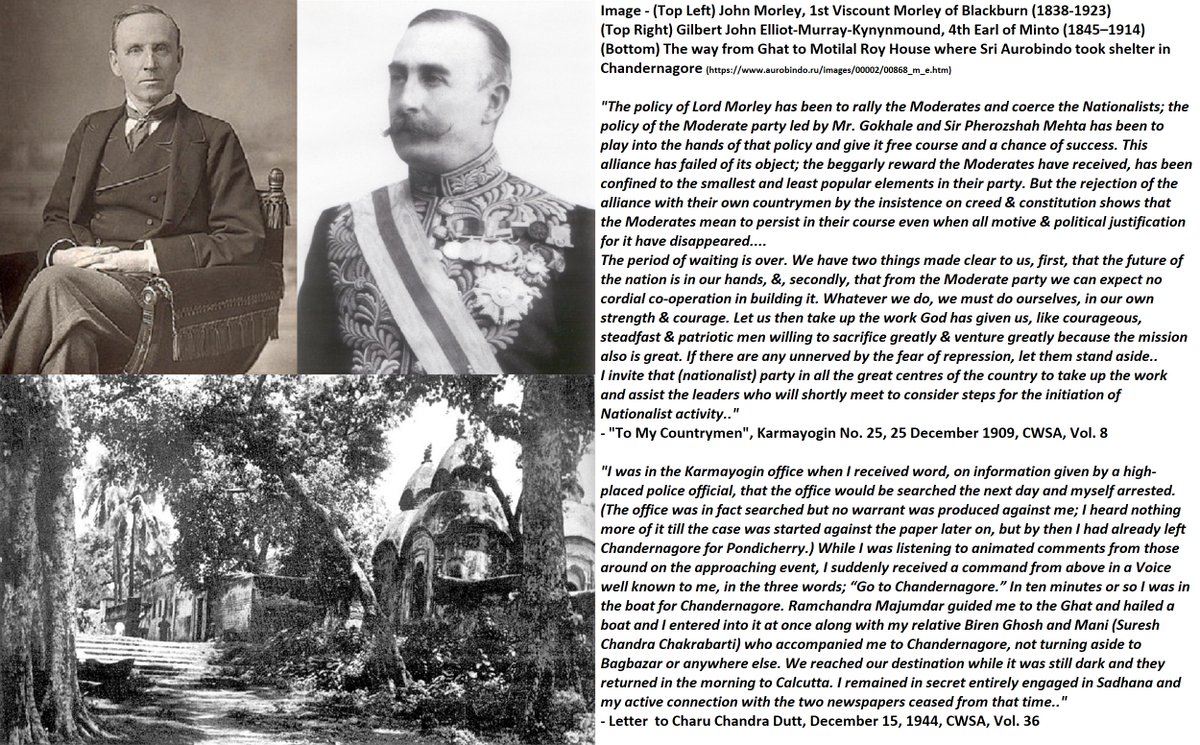 56) 1st Ādeśa—'Go To Chandernagore':Morley-Minto reforms had been introduced, &  #SriAurobindo saw through the facade. He wrote a 2nd letter to His countrymen, & Govt. started the proceedings for His arrest.But it wasn't the command of Govt. which He followed, but that of God: