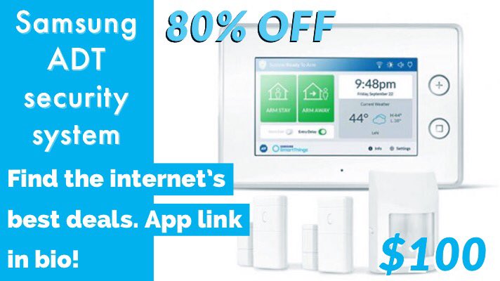MixedBagofStuff's tweet photo. Samsung ADT home wireless security system down from $549.99 to $100 🙌��� #samsung #EqualPayDay #homesecurity #homedecor #home #house #deal #deals #dealoftheday #walmartdeals #TheTwilightZone #amazondeals #walmartfinds #walmart #targetclearance #target #dealsandsteals #LinkInBio https://t.co/3HkPuLmMf6