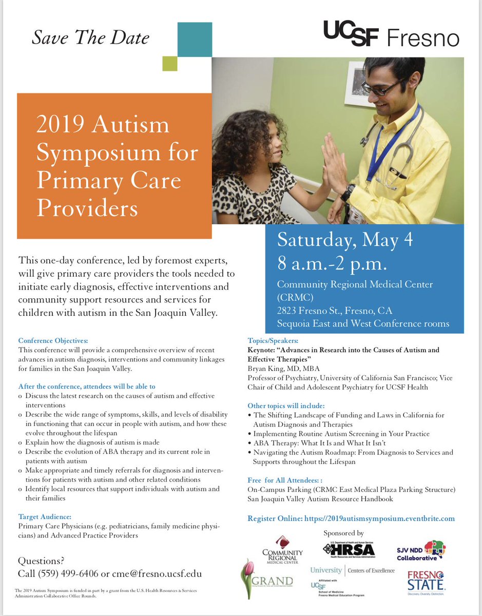 UCSFFresno's tweet photo. April 2 is Autism Awareness Day. 1 in 59 children is identified as having autism spectrum disorder. UCSF Fresno and community partners are planning an Autism Symposium for Primary Care Providers on May 4. #Autism #AutismAwarenessDay #AutismSymposium #Fresno #UCSFFresno https://t.co/Paerf7zCny