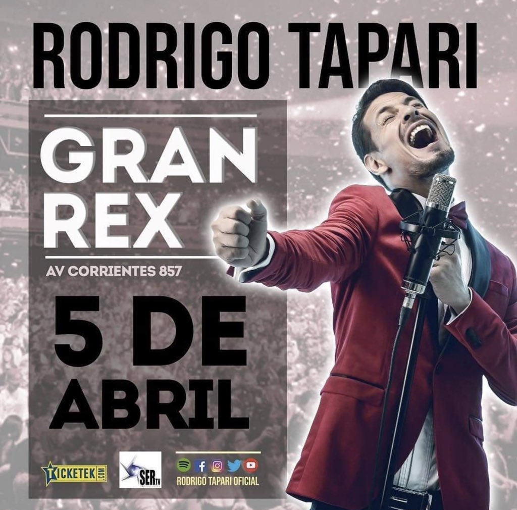Este viernes no te podes perder un show único y emocionante: <a href="/RTapari/">Rodrigo Tapari</a> en el Teatro Gran Rex. Produce SerTV
