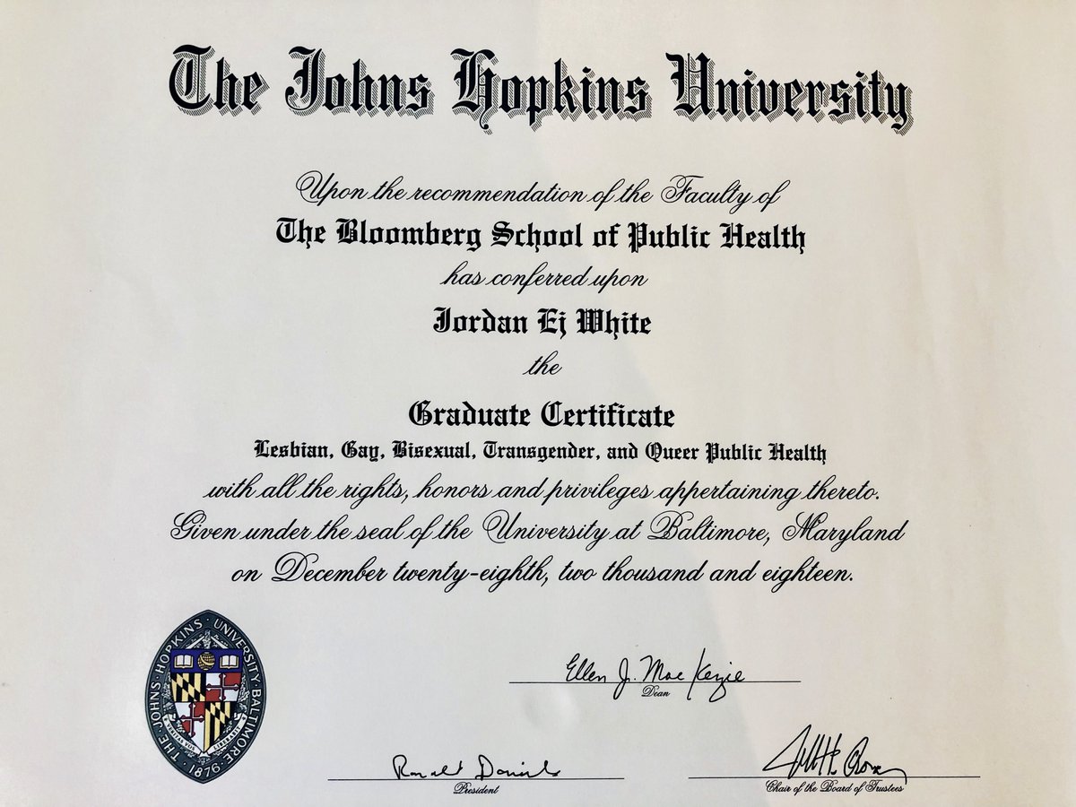 Dr. Jordan J. White (@drjordanjwhite) on Twitter photo The work of #LGBTQ equality continues. Honored & humbled to be the 1st recipient of the Graduate Certificate in LGBTQ #PublicHealth at <a href="/JohnsHopkinsSPH/">Johns Hopkins Bloomberg School of Public Health</a>. I stand on the shoulders of many scholars & activists who have made this possible! They are all always with me📚👨🏾🎓👨🏾💻 The work of #LGBTQ equality continues. Honored & humbled to be the 1st recipient of the Graduate Certificate in LGBTQ #PublicHealth at <a href="/JohnsHopkinsSPH/">Johns Hopkins Bloomberg School of Public Health</a>. I stand on the shoulders of many scholars & activists who have made this possible! They are all always with me📚👨🏾🎓👨🏾💻