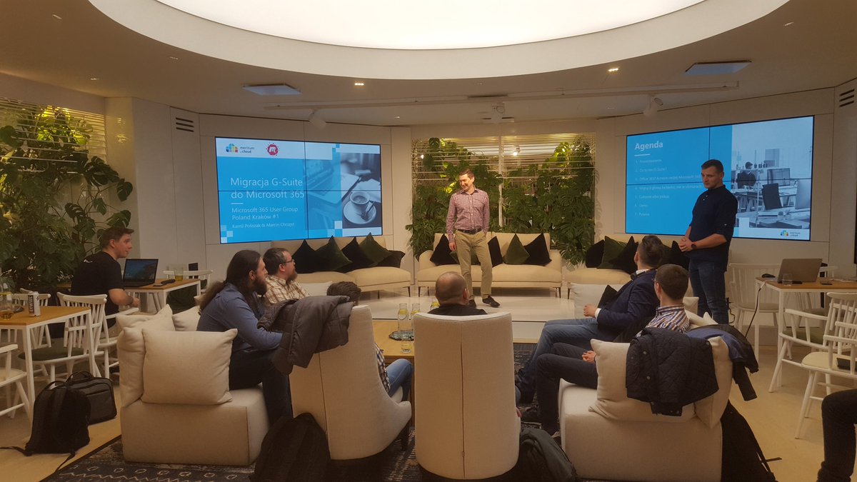 Started! 1st Microsoft 365 User Group Meetup Krakow is opened. @marcin_crunch and <a href="/MeritumCloud/">MeritumCloud</a> on stage talking about Gsuite to #office365 migration
