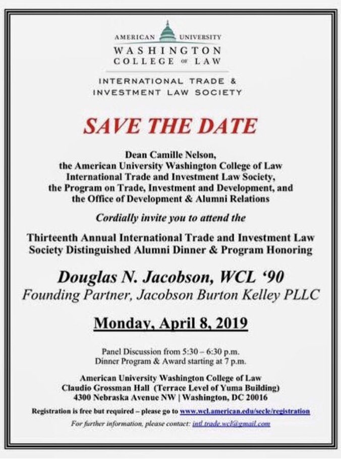 BarbriWcl's tweet photo. Join #AUWCL and #ITLIS tomorrow for the Distinguished Alumni Dinner (and networking opportunity 😁). See you there!
•
#AUWCL #WCLstudents #ITLIS #Informational https://t.co/tkOkySwamx