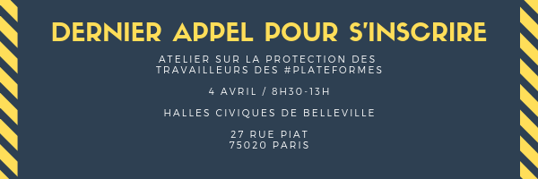 Conseil_ia_num's tweet photo. 📢 #EGNum
Demain matin se tiendra une session d'ateliers sur la protection des travailleurs des #plateformes.
Protection sociale, conditions de travail... RDV aux Halles civiques de Belleville de 8h30 à 13h !
Dernier appel pour s'inscrire >> https://t.co/ZzqlOSjp7W https://t.co/bvNZjkoftp