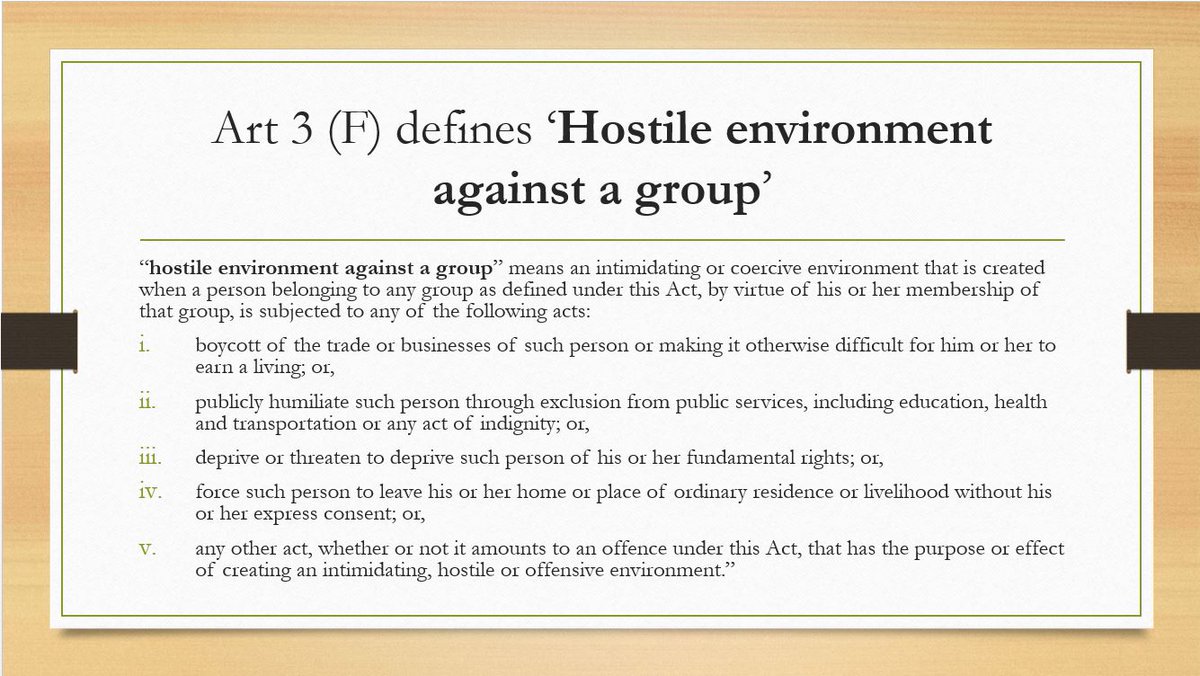 All the mischief is centered round the word "Group" that defines minority.Bill goes on to add several detrimental clauses subsequently, e.g. hostile environment, victim, etc.Please refer to the pictures for details around these keywords.