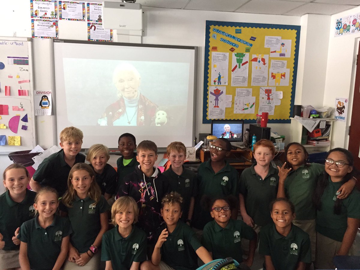 Cedar4th's tweet photo. @Cedar4th got to skype with @JaneGoodallInst @SkypeClassroom which connected so well with our unit on explorers! #Skype2Learn We are very excited that we got to see Jane Goodall all the way in The British Virgin Islands! https://t.co/krLd3ocQKp
