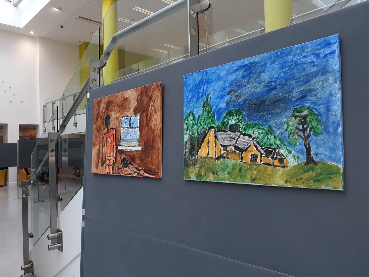 DepaulIreland's tweet photo. Sundial Art Group's exhibition is in full swing here in @TallaghtLibrary Thanks to them for hosting us and to our great volunteer art teacher Fran Scattergood! #celebratingpotential https://t.co/XVZp4HutX3