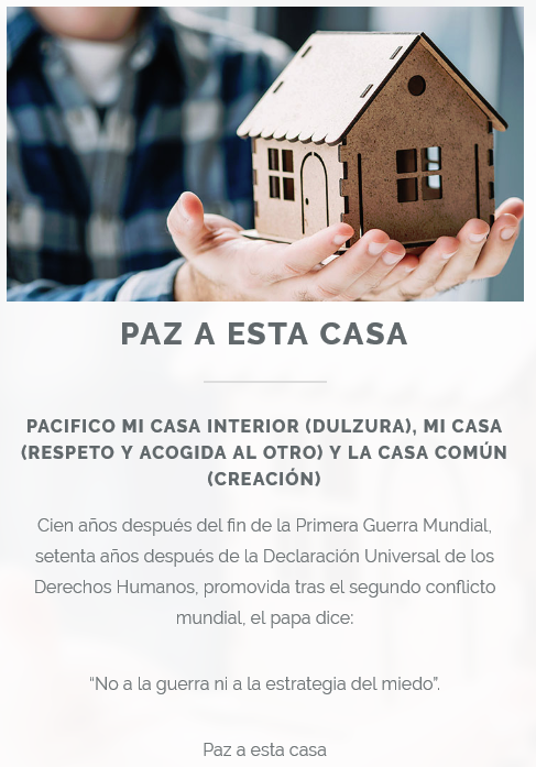 PAZ A ESTA CASA
Paz con nosotros mismos
Paz con el otro
Paz con la creación
40ultimos.org/?d=9a
#Marianistas
#PAZ #Másquetresletras