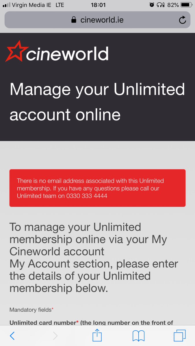xavigar's tweet photo. ⁦@cineworld⁩ I am getting this error message when trying to manage my unlimited account online. I buy tickets online all the time successfully but I can never see my bookings. Any idea how to proceed? https://t.co/SlnSTaYJTX