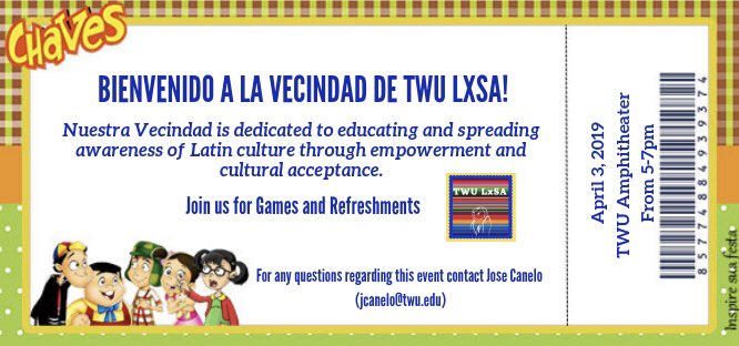 Atención Texas Woman’s University ! We will be having our first event this Wednesday April 3rd at the Amphitheatre from 5-7pm.
Nuestra Vecindad is about building a community and creating a future for our organization. Invite your friends  for food, music and more!