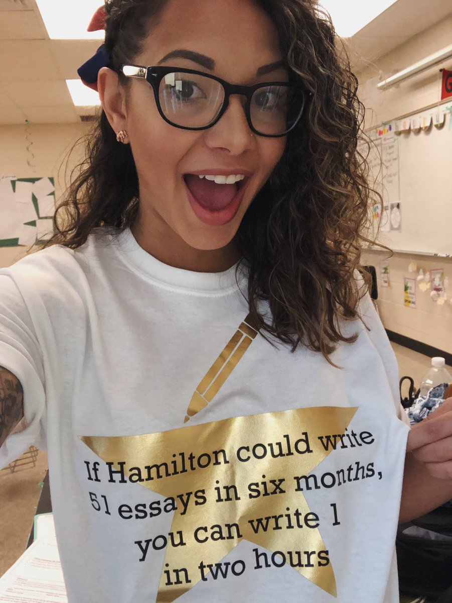 MsSantanaLA's tweet photo. “Write like you’re running out of time!”📝🌟 this is what happens when a former theatre kid becomes a language arts teacher. Sending my kiddos all the love and good vibes as we begin day one of this testing season.🙏🏼 @Lin_Manuel #Hamilton #FSAWrites https://t.co/v8IR69kFA4