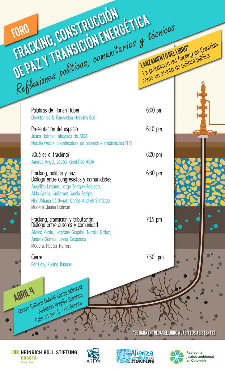 🍃🍃¿Ya te inscribiste? 🗓 4 de abril, lanzamiento libro “La prohibición de fracking como un asunto de política pública" 📙Entregaremos el libro a los asistentes. Inscripciones: co.boell.org/es/node/551 
<a href="/estefanyquincha/">EstefanyGrajales</a> 
<a href="/elenruanado/">Fer Cely</a> 
<a href="/AngelicaLozanoC/">Angélica Lozano Correa</a> 
<a href="/AidaAvellaE/">Aída Avella senadora de Colombia</a> 
<a href="/JERobledo/">Jorge Enrique Robledo</a>