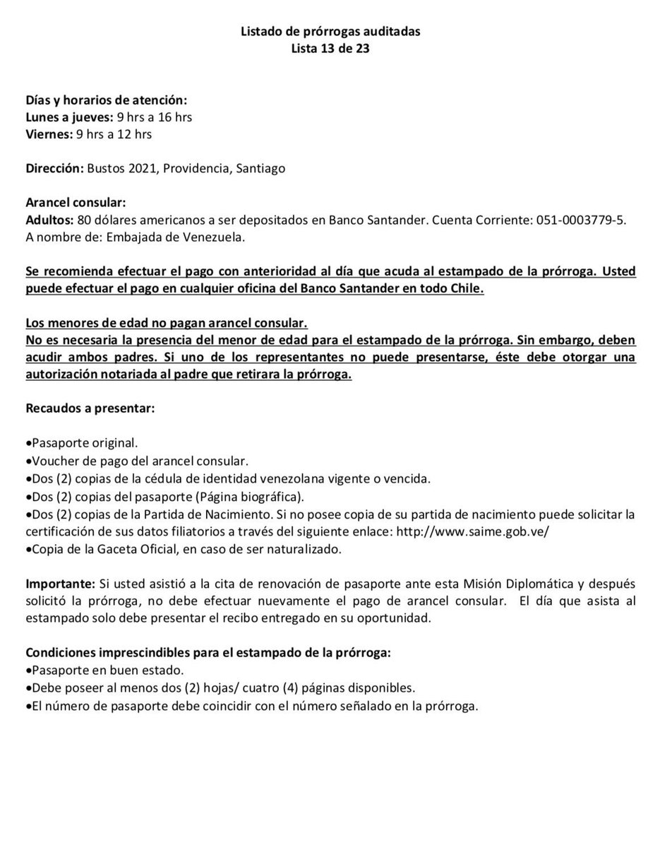 EmbaVEChile's tweet photo. #IMPORTANTE prórrogas para ser retiradas el próximo viernes 5 de abril de 2019 https://t.co/rcX4B4sOGv
