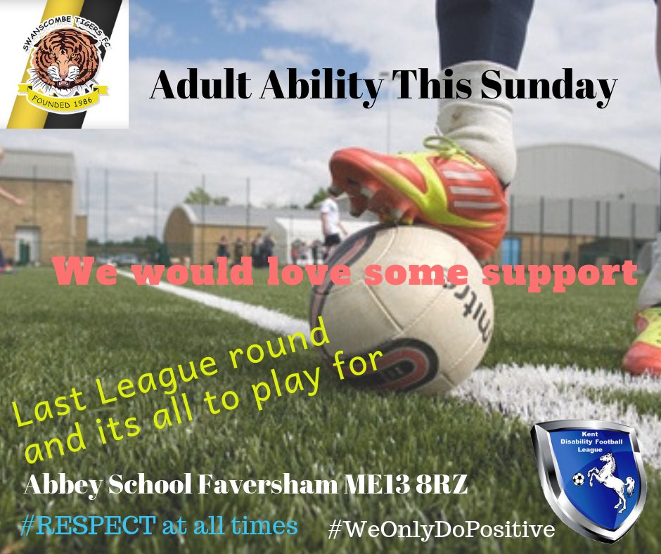 STFCAbility's tweet photo. Last league round for 3 x Adults Tigers squads .....come along and show your support #Premiership #Champ1 #Champ2 #Champ3 #Champ4 #Champ5 #WeOnlyDoPositive #Respect #Champions no matter what @KentFA @KDFL_Official @KDFL_Respect https://t.co/O8xDlkm4yY