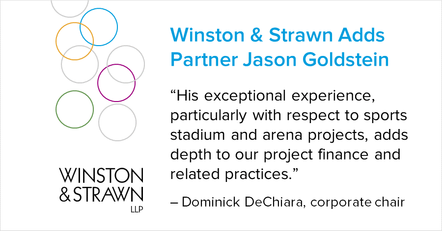 We’re pleased to announce the addition of Jason Goldstein as a partner in the firm’s New York office. An industry leader in stadium #finance, Jason is highly regarded in the areas of #ProjectFinance and development. ow.ly/xNsw30oitTc